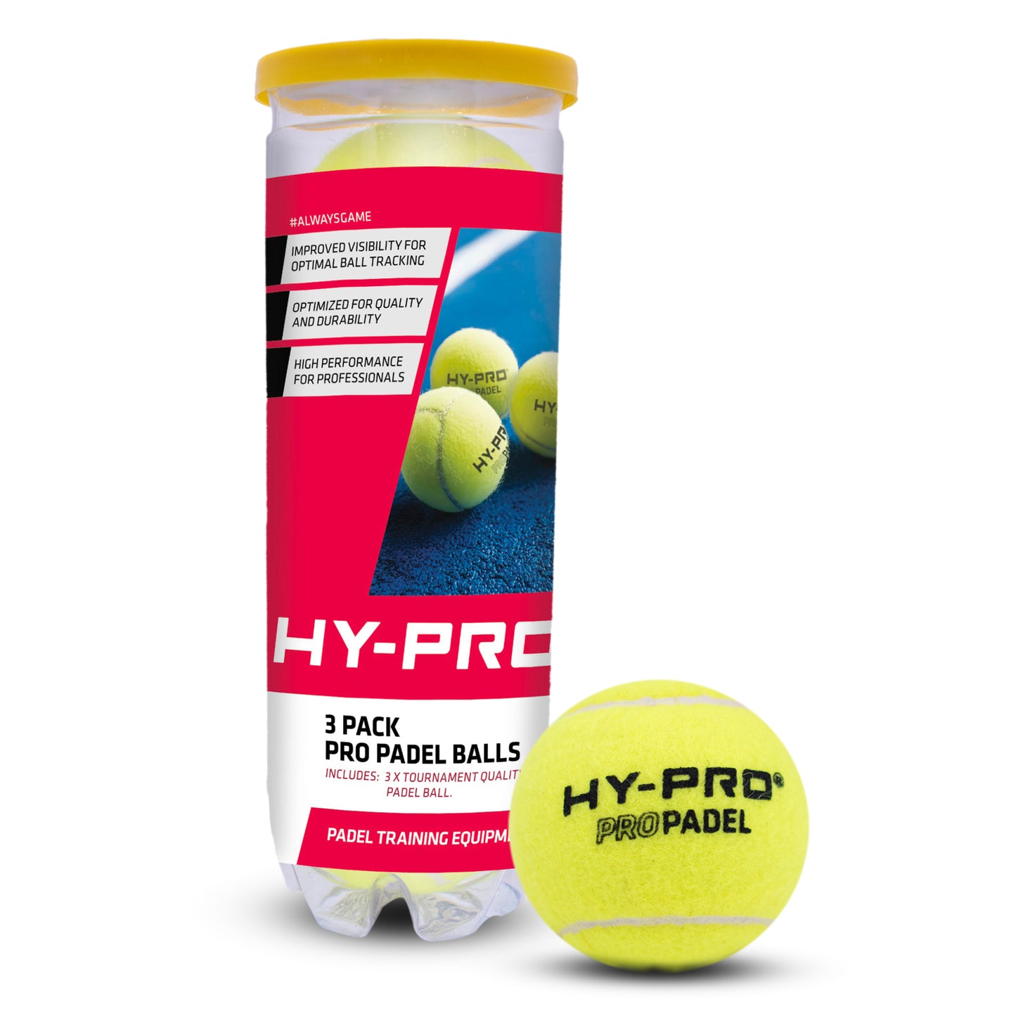 Hy-Pro Padel Balls - Pack of 3, High Visibility